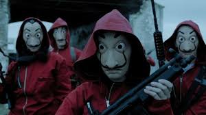 Der rote overall mit kapuze des filmkostüms hat auf der. Haus Des Geldes Kostum Maske Zur Serie Kaufen Sets Und Varianten Kino De