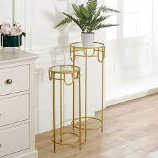 Maybe you would like to learn more about one of these? Pair Of Tall Gold Glass Topped Side Tables