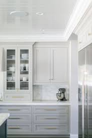 Gorgeous Light Grey Cabinets Marbled Countertops Backsplash White Trim Gold Hardware Kitchen Interior Kitchen Design Interior Design Kitchen