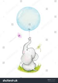 Cute Elephant With Blue Balloonelephant Cute Balloon Blue Baby Elephant Drawing Cute Elephant Drawing Baby Animal Nursery Art