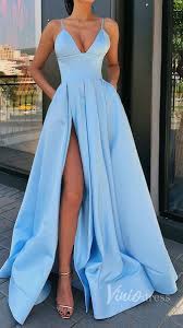 Simple Rose Pink Spaghetti Strap Prom Dresses With Pockets Fd1551 Light Blue Prom Dress Prom Dresses Blue Trendy Prom Dresses