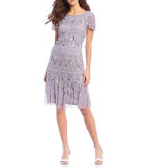Pisarro Nights Short Sleeve Sequin Beaded A Line Dress Metallic Cocktail Dresses A Line Dress Lace Bodycon Dress Long Sleeve