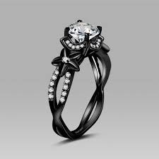 Black Flower Style Cubic Zirconia 925 Sterling Silver Black Engagement Ring Wedding Ring Black Engagement Ring Black Wedding Rings Black Rings