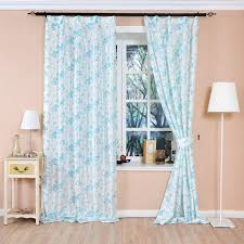 Baby Blue Leaf And Floral Print Curtains