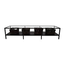 A clean and minimalist tv stand. 80 Off Ikea Ikea Modern Low Glass Tv Stand With Wicker Storage Bins Storage