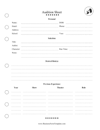 Audition Sheet Actors Can List Their Performance Piece Training And Past Experience For A Director When Trying Ou Audition Theatre Auditions Teaching Drama
