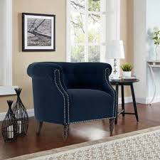 Three Posts Huntingdon Chesterfield Chair Fabric Navy Blue Velvet Leg Color Dark Brown In 2020 Blue Accent Chairs Blue Velvet Chairs Wayfair Living Room Chairs