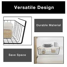 The basket is designed with arms that fit snugly on cabinet shelves, creating a smaller and the wire basket is designed to store kitchen items like small boxes, napkins, spices, cooking utensils and other small kitchen items. Smart Design Undershelf Storage Basket Medium Snug Fit Arms Steel Metal Wire Rust Resistant Under Shelves Cabinet Pantry Shelf Organization Kitchen 16 X 5 5 Inch Bronze Walmart Com Walmart Com