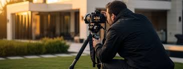 Real estate photographer at work inside a staged home