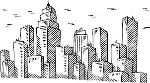 Black And White Skyline Art Hand Drawn Vector Drawing Of A Big City Skyline Black And White Skyline Drawing City Drawing Cityscape Drawing