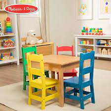 amazon com melissa doug kids furniture wooden table 4 chairs primary natural table yellow kids furniture wooden wooden table and chairs kids furniture
