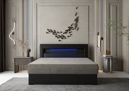 Elegantes doppelbett in dunkelgrau mit lattenrost und praktischen bettkasten. Wolkenwohl Boxbett London Mit Bettkasten Leds Usb Ladestationen 140 X 200 In Schwarz Grau Kunstleder Matratze Mit Bonellfederkern Online Kaufen Otto