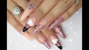 Light pink coffin nails with rose gold glitter #inlove #acrylicnails. Acrylic Nails Notpolish Cut Out Design Pink Glitter Youtube