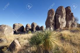 One of new mexico's most visited sights, this state park is uncommercialized and filled with strange rock formations. Yucca And Large Sculptured Rock Formation City Of Rocks State Park Nm Stock Photo Picture And Royalty Free Image Image 19831710