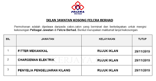 Jawatan kosong terkini majlis bandaraya shah alam (mbsa). Felcra Berhad Kerja Kosong Kerajaan
