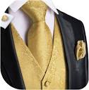 Dubulle Mens Gold Tie and Vest Set with Pocket Square Cufflinks ...