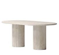 Troia Light Travertine Oval Dining Table with Fluted Round Legs