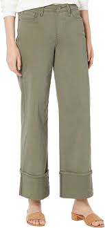 NYDJ L53705 Womens Ripe Olive Teresa Cuff Wide Leg Jeans Size 10