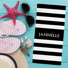 Black And White Striped Beach Towels Personalized Towel Large Beach Towel Black And White Stripes Personalized Name Beach Towel Monogram Beach Towel Monogrammed Towel Monogrammed Beach Towels Monogram Towels Personalized Towels