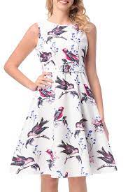 Maybe you would like to learn more about one of these? Retro Bird Floral Printed Round Neck Sleeveless A Line Midi Dress With Belt Beautifulhalo Com