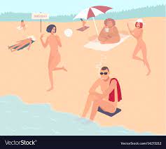 Nudist beach nude people mans and womans relax Vector Image