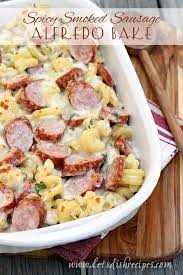 Spicy Smoked Sausage Alfredo Bake Recipe Food Dishes Recipes Easy Pasta Recipes