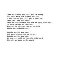 Tell Me Your Secrets And Ask Me Your Questions Oh Let S Go Back To The Start Quotes Lyrics Coldplay The Scientist 70 New Ideas Coldplay The Scientist Coldplay Lyrics Super Quotes
