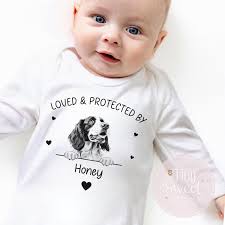 Personalised Protected By, Dog Lover Baby Outfit, Protected by My Fur  Sibling Vest/sleepsuit, Dog Mum to Human Mum, Personalised Gift