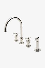 Henry three hole gooseneck kitchen faucet, metal lever handles and spray from the henry collection is a leading example of luxury kitchen faucet. Aero Three Hole Gooseneck Kitchen Faucet With Elevated Metal Cross Handles And Spray Gooseneck Kitchen Faucet Kitchen Faucet Modern Kitchen Faucet