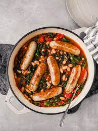 Tuscan Chicken Sausages With Kale White Beans Recipe Chicken Sausage Recipes Chicken Sausage Sausage Recipes
