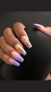 Gold Flakes Purple Acrylic Nails Gold Acrylic Nails Best Acrylic Nails