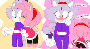 113606 - safe, artist:denizen14, amy rose (sonic), blaze the cat (sonic),  cat, eulipotyphlan, feline, hedgehog, mammal, anthro, sega, sonic the  hedgehog (series), 2019, blazamy (sonic), blushing, duo, female - Furbooru