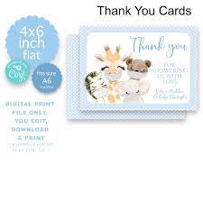 Drive By Baby Shower Thank You Cardsanimals With Masksdrive Etsy In 2021 Baby Shower Thank You Cards Baby Shower Thank You Baby Shower Cards