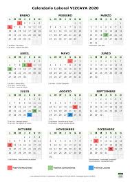 Calendario laboral de bizkaia 2021. Calendario Laboral Vizcaya 2020 Para Imprimir