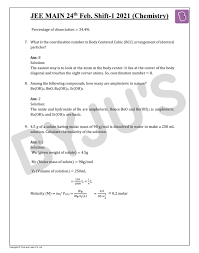 Various coaching institutes like resonance, allen, gradeup release these questions and answers. Jee Main 2021 Chemistry Paper With Solutions Session Feb 24 Shift 1