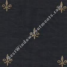 Fleur de lis tie up valance features a small scale embroidered pattern on a solid color background. Curtains Fabric By The Yard Pillows Window Treatments In Black And Gold Fleur De Lis Pattern Custom Drapery Window Swags Gold Embroidery