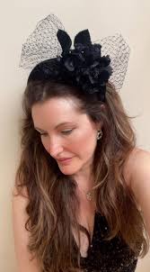 Black Velvet Bow Headband Fascinator, Velvet Flower Headband. Bow Veil  Crown, Wedding Guest, Mother of Bride, Race Day, Ascot Derby