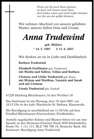 Traueranzeigen Von Anna Trudewind Waz Trauer De