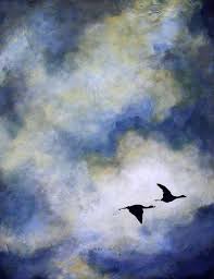 Art Birds Flying In The Sky Drawing Pair Of Geese Nature Romantic Couple By Contemporaryearthart Love Wall Art Romantic Couples Birds In The Sky