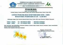 Pengumuman hasil seleksi administrasi calon tks rumkit tk.ii udayana denpasar. Pengumuman Tutup Layanan Poliklinik Selama Libur Nasional Indonesia Pada Bulan Februari 2020 Rsudmangusada Badungkab Go Id