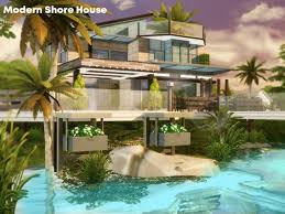 A epic modern house on water to improve your minecraft world! Modern Shore House By Pralinesims At Tsr Sims 4 Updates