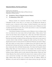 Tertiary education in malaysia is managed by the ministry of higher education. Pdf Education Reform The Past And Present Hidayah Ramli Academia Edu