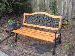 This process will take a day and should be done in a shaded area so the bleach will stay on the stain and not evaporate. This Is A Cast Iron Bench That I Refurbished I Installed All New Western Red Cedar Wood And Gave It A Natural Ceda Outdoor Bench Wrought Iron Bench Iron Bench