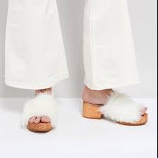 free people faux fur sonnet clog sandal 40 white