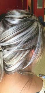 Platinum blonde highlights with dark chocolate brown low. Heavy Platinum Highlights With Rich Chocolate Brown Lowlights No Idea What The Base Or Natural Hair Co Gray Hair Highlights Hair Styles Grey Hair Color Silver