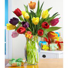 Make A Wish Multi Colored Tulips With Free Glass Vase Flowers Price 24 99 Tulips Flowers Tulips Valentines Flowers