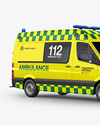 Download Van Ambulance Mockup Half Side View In Vehicle Mockups On Yellow Images Object Mockups PSD Mockup Templates