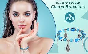 Amazon.com: Ubjuliwa 10pcs Evil Eye Bracelet for Women Men Hamsa Blue Evil  Eye Beaded Charm Stretch Bracelet Hand of Fatima Turkish Protection  Bracelet Chakra Evil Eye Jewelry Gift: Clothing, Shoes & Jewelry