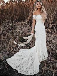 Off Shoulder Vintage Lace Mermaid Cheap Wedding Dresses Shore Sleeves Bridal Dresses Wd432 Lace Beach Wedding Dress Beach Wedding Dress Boho Mermaid Beach Wedding Dresses