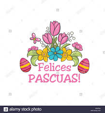 Para compartir una imagen de feliz pascua, sólo da clic en alguno de los botones debajo de la imagen escogida y sigue las. Feliz Pascua Spanisch Osterlichen Gruss Blume Karte Stock Vektorgrafik Alamy